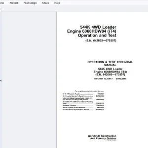 John Deere 544K 4WD Loader Engine 6068HDW84 (iT4) Operation & Test Manual TM12097 - PDF DOWNLOAD