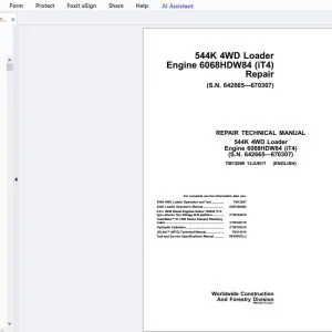 John Deere 544K 4WD Loader Engine 6068HDW84 (iT4) Repair Technical Manual TM12099 - PDF DOWNLOAD