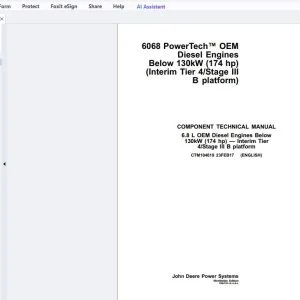 John Deere 6.8 L OEM Diesel Engines Below 130kW (174 hp) - Interim Tier 4Stage III B Platform Component Technical Manual - PDF DOWNLOAD