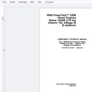 John Deere 6.8 L OEM Diesel Engines Below 130kW (174 hp) Interim Tier 4Stage III B Platform Component Technical Manual CTM104619 - PDF DOWNLOAD