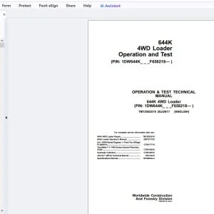 John Deere 644K 4WD Loader Operation & Test Technical Manual TM13052X19 - PDF DOWNLOAD