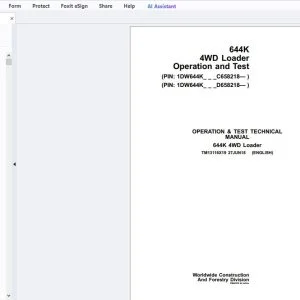 John Deere 644K 4WD Loader Operation & Test Technical Manual TM13116X19 - PDF DOWNLOAD