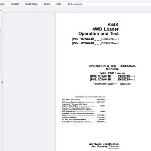 John Deere 644K 4WD Loader Operation & Test Technical Manual TM13116X19 - PDF DOWNLOAD