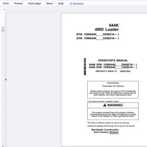 John Deere 644K 4WD Loader Operator's Manual OMT344174 - PDF DOWNLOAD