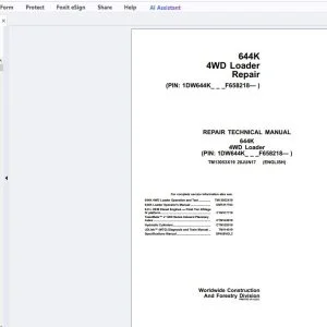 John Deere 644K 4WD Loader Repair Technical Manual TM13053X19 - PDF DOWNLOAD