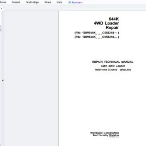 John Deere 644K 4WD Loader Repair Technical Manual TM13119X19 - PDF DOWNLOAD