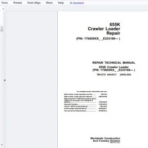 John Deere 655K Crawler Loader Repair Technical Manual TM12721 - PDF DOWNLOAD