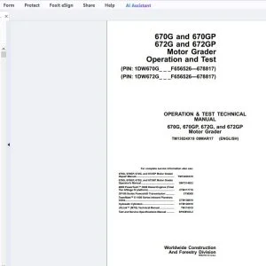 John Deere 670G & 670GP 672G & 672GP Motor Grader Operation & Test Technical Manual TM13024X19 - PDF DOWNLOAD