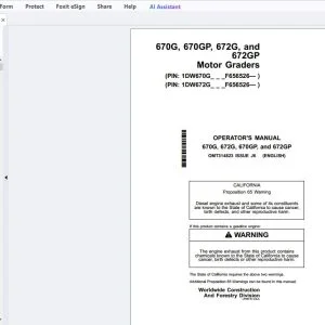 John Deere 670G, 670GP, 672G, & 672GP Motor Graders Operator's Manual - PDF DOWNLOAD
