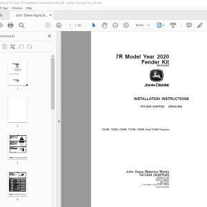 John Deere 7210R 7230R 7250R 7270R 7290R & 7310R Tractors Instruction Manual TA13224 PDF