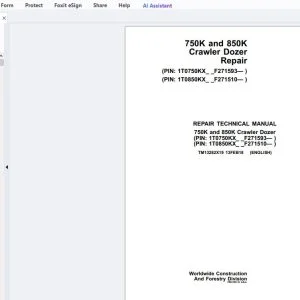 John Deere 750K & 850K Crawler Dozer Repair Technical Manual TM13282X19 - PDF DOWNLOAD