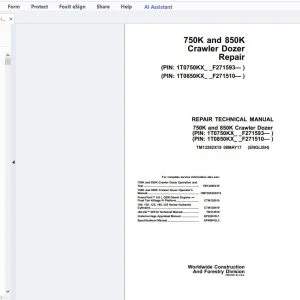 John Deere 750K & 850K Crawler Dozer Repair Technical Manual TM13282X19 - PDF DOWNLOAD