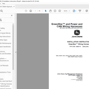 John Deere 8000, 8000T, 8010, 8010T, 8020, 8020T, 9000, 9000T,9020, 9020T Series Tractors INSTALLATION INSTRUCTIONS MANUAL PFP13380