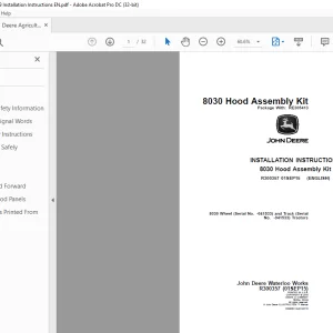 John Deere 8030 Wheel and Track Tractors INSTALLATION INSTRUCTIONS MANUAL R300357 PDF
