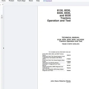 John Deere 8130, 8230, 8330, 8430 & 8530 Tractors Operation & Test Technical Manual TM2280 - PDF DOWNLOAD