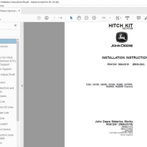 John Deere 9360, 9410R, 9460R, 9510R, 9560R, 9470RX, 9520RX, 9620RX Tractors INSTALLATION INSTRUCTIONS MANUAL R341241