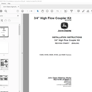 John Deere 9360R, 9410R, 9460R, 9510R & 9560R Tractors Instruction Manual RE315186 PDF