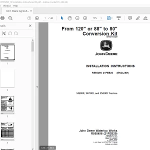 John Deere 9420RX, 9470RX & 9520RX Tractors Instruction Manual R555496 PDF