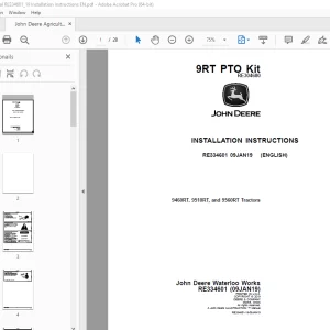 John Deere 9460RT, 9510RT & 9560RT Tractors Instruction Manual RE334601 PDF