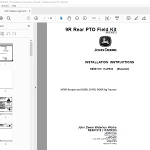 John Deere 9470R Scraper & 9520R, 9570R, 9620R Ag Tractors Instruction Manual RE591919 PDF