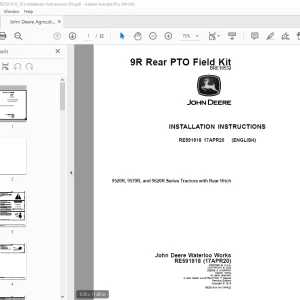 John Deere 9520R 9570R & 9620R Series Tractors with Rear Hitch Instruction Manual RE591918 PDF