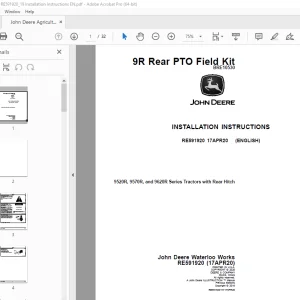 John Deere 9520R, 9570R & 9620R Series Tractors with Rear Hitch Instruction Manual PDF