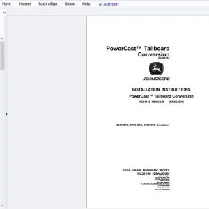 John Deere 9670 STS, 9770 STS, 9870 STS Combines PowerCast Tailboard Conversion Instruction Manual - PDF