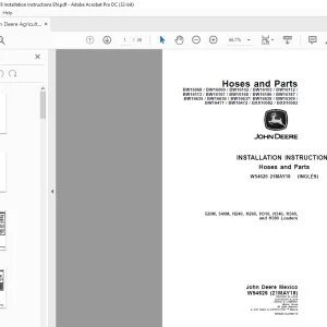 John Deere Agricultural 520M, 540M, H240, H260, H310, H340, H360,& H380 Loaders Installation Instructions Manual