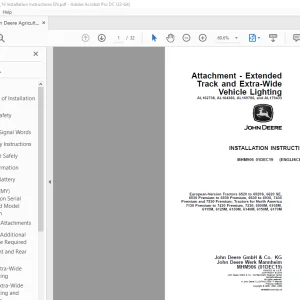 John Deere European-Version Tractors 6520 to 6920S, 6620 SE, INSTALLATION INSTRUCTIONS Manual MHM906