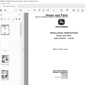 John Deere H480 & 700M Loaders Instruction Manual W54625 - PDF DOWNLOAD