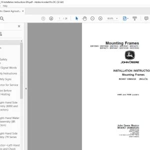 John Deere H480 and 700M Loaders INSTALLATION INSTRUCTIONS MANUAL W54967  - PDF