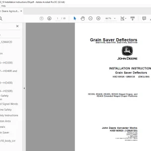John Deere HD35R, HD40R, HD45R, HD50R Hinged Draper, and HD40X Extended Hinged Draper Platforms INSTALLATION INSTRUCTIONS MANUAL HXE160920