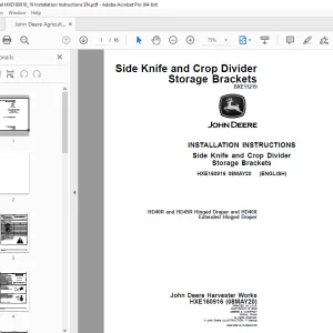 John Deere HD40R & HD45R Hinged Draper & HD40X Extended Hinged Draper Instruction Manual PDF