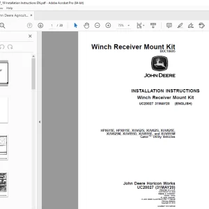 John Deere HPX615E HPX815E XUV625i XUV825i XUV825E XUV825M XUV855D XUV855E & XUV855M Gator™ Utility Vehicles Instruction Manual PDF