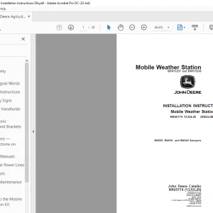 John Deere M4025, M4030, and M4040 Sprayers INSTALLATION INSTRUCTIONS MANUAL KK65774 PDF
