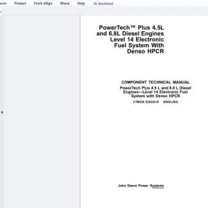 John Deere PowerTech Plus 4.5 L & 6.8 L Diesel Engines Level 14 Electronic Fuel System With Denso HPCR Component Technical Manual CTM320 - PDF DOWNLOAD