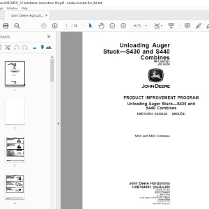 John Deere S430 & S440 Combines Instruction Manual HXE164531 PDF