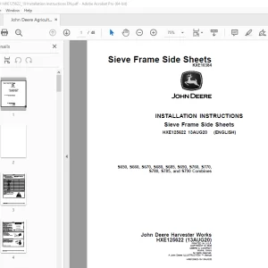 John Deere S650 S660 S670 S680 S685 S690 S760 S770 S780 S785 & S790 Combines Instruction Manual HXE125622 PDF