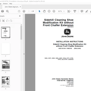 John Deere S660 S670 S680 S685 S690 S760 S770 S780 S785 & S790 Combines Instruction Manual PDF