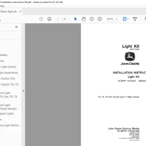 John Deere TS, TX, TX Turf, TH 6x4 Gator Utility Vehicle Installation Instructions Manual UC28111 PDF