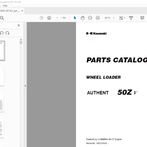 KAWASAKI WHEEL LOADER AUTHENT 50Z V PARTS CATALOG MANUAL 93305-00153 PDF