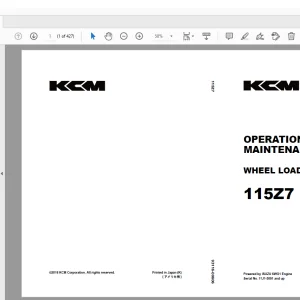 KCM 115Z7 WHEEL LOADER ISUZU 6WG1 Engine OPERATION &MAINTENANCE Manual PDF