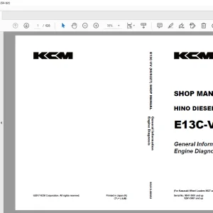 KCM E13C-VV HINO DIESEL ENGINE For Wheel Loaders 90Z7 and 92Z7 Shop Manual PDF