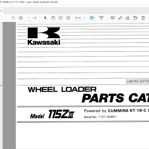 Kawasaki 115ZIII Wheel Loader Cummins KT-19-C Engine Parts Manual - PDF