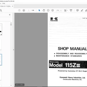 Kawasaki 115ZII Wheel Loader Cummins KT-19-C Engine Shop Manual - PDF