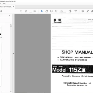 Kawasaki 115ZIII Wheel Loader Cummins KT-19-C Engine Shop Manual - PDF
