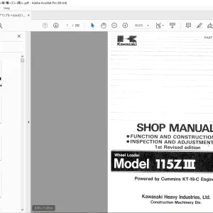 Kawasaki 115ZIII Wheel Loader Cummins KT-19-C Engine Shop Manual - PDF