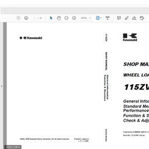 Kawasaki 115ZV WHEEL LOADER SHOP MANUAL 93216-00162 -  PDF DOWNLOAD