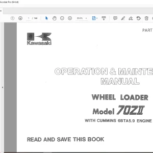 Kawasaki 70ZII Wheel Loader WITH CUMMINS 6BTA5.9 ENGINE Operation & Maintenance Manual PDF