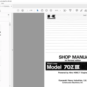 Kawasaki 70ZIII Wheel Loader Hino HO6C-T Engine Shop Manual - PDF